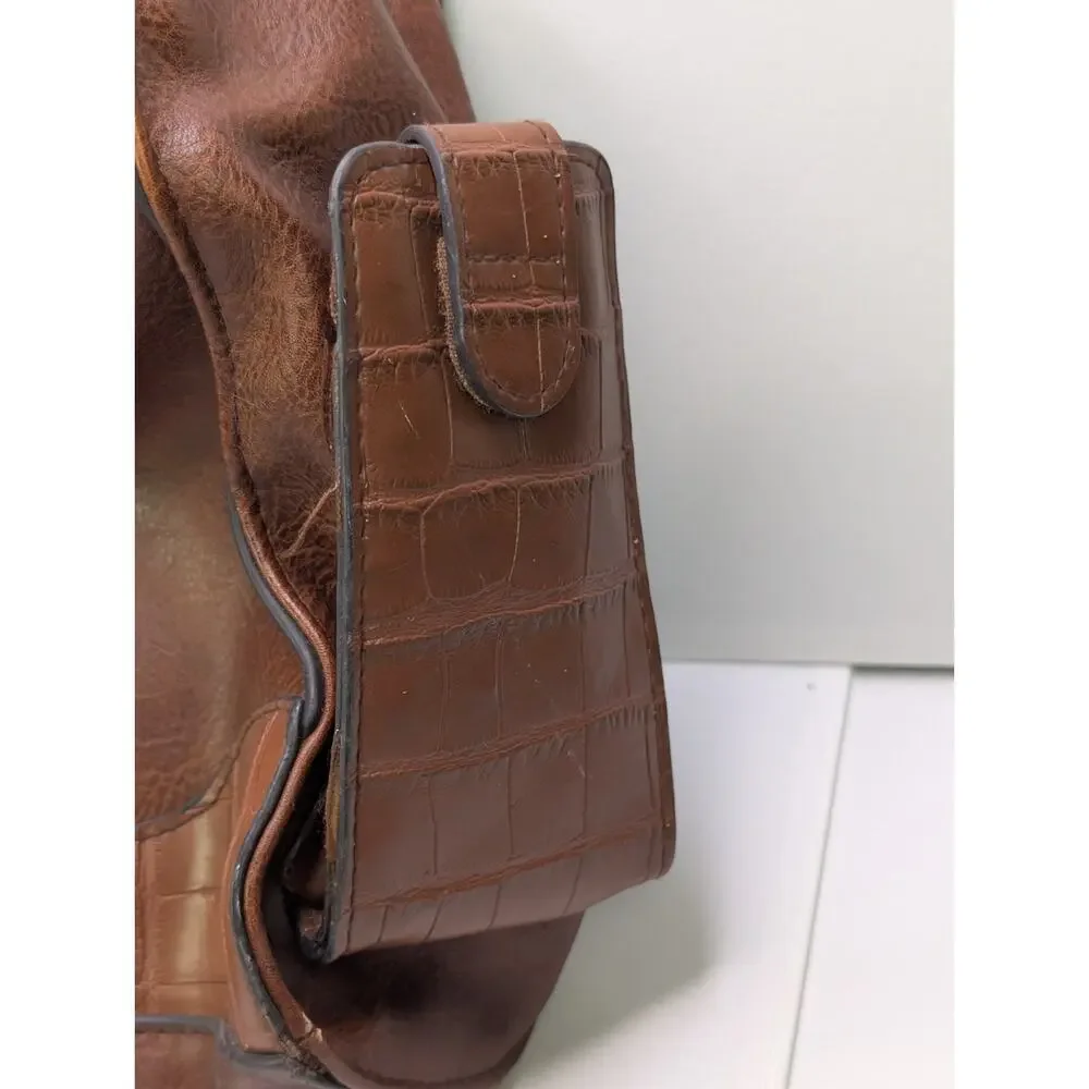 Bueno Brown Faux Leather Satchel Handbag Braided Handles Western Croc Trim